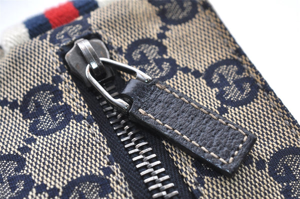 Authentic GUCCI Sherry Line Waist Bag GG Canvas Leather 28566 Navy Blue 7588I