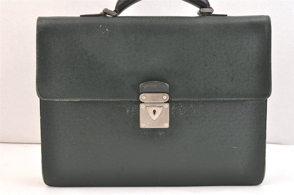 Authentic Louis Vuitton Taiga Serviette Kourad Briefcase Green M30074 LV 7591K