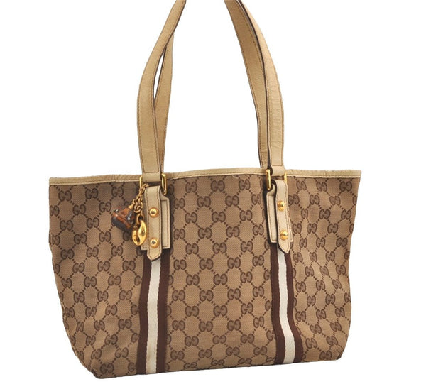 Authentic GUCCI Sherry Line Shoulder Tote Bag GG Canvas Leather Brown 7592J