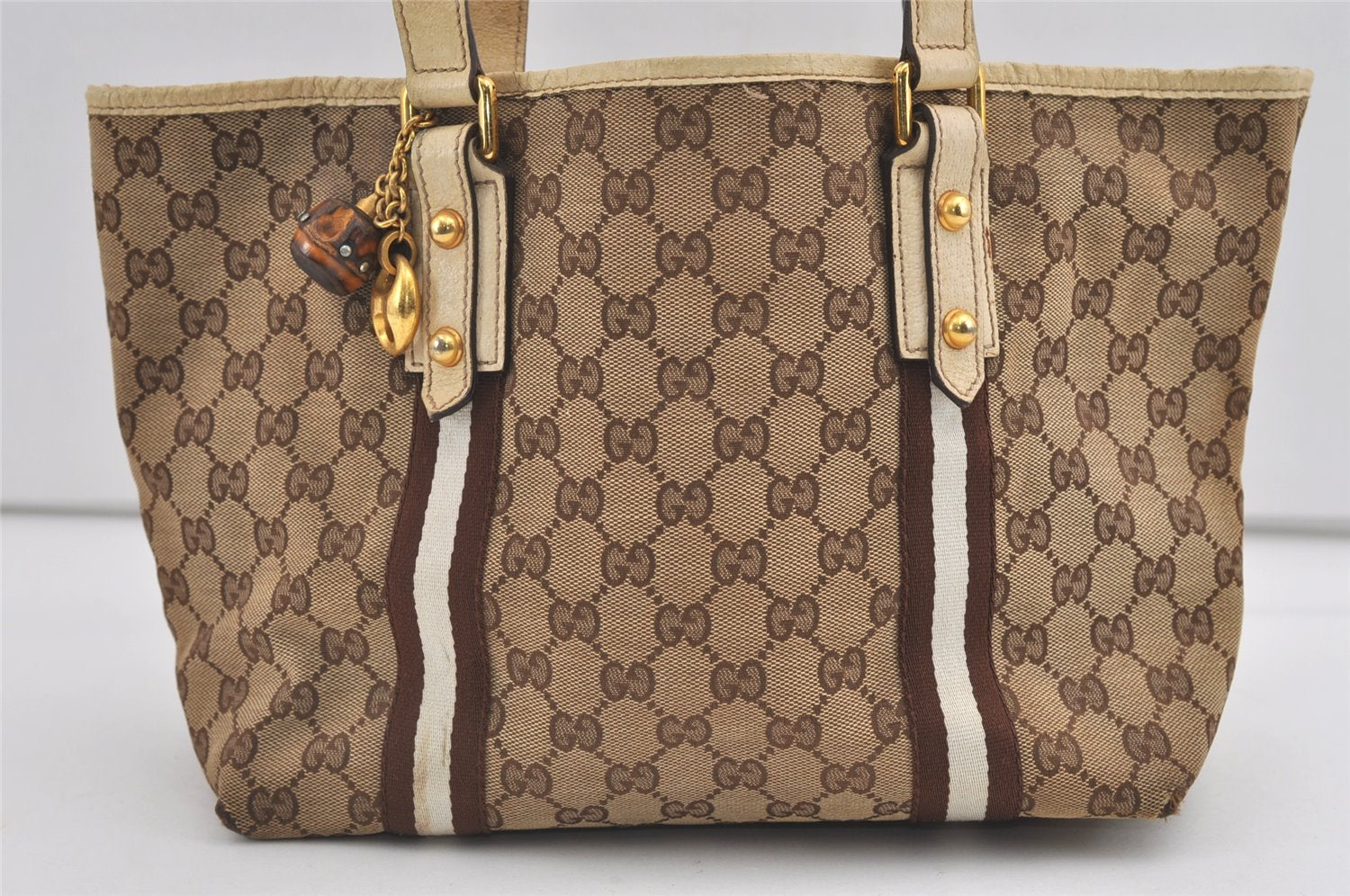 Authentic GUCCI Sherry Line Shoulder Tote Bag GG Canvas Leather Brown 7592J