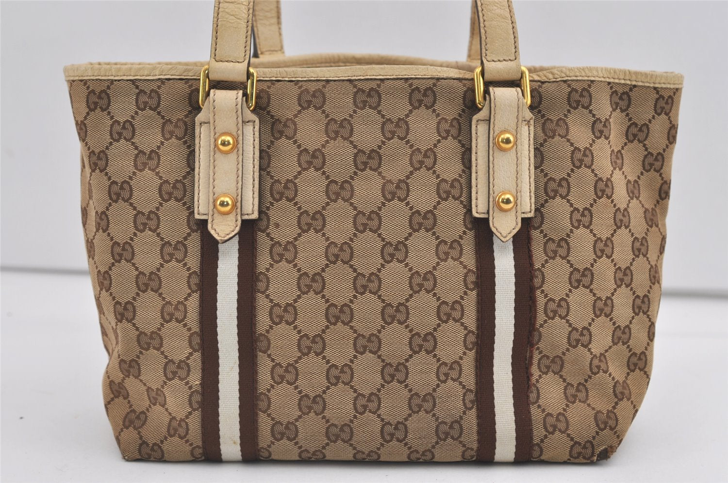 Authentic GUCCI Sherry Line Shoulder Tote Bag GG Canvas Leather Brown 7592J