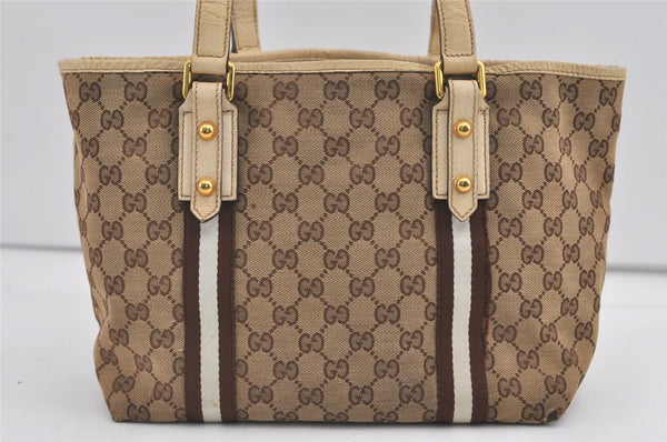 Authentic GUCCI Sherry Line Shoulder Tote Bag GG Canvas Leather Brown 7592J