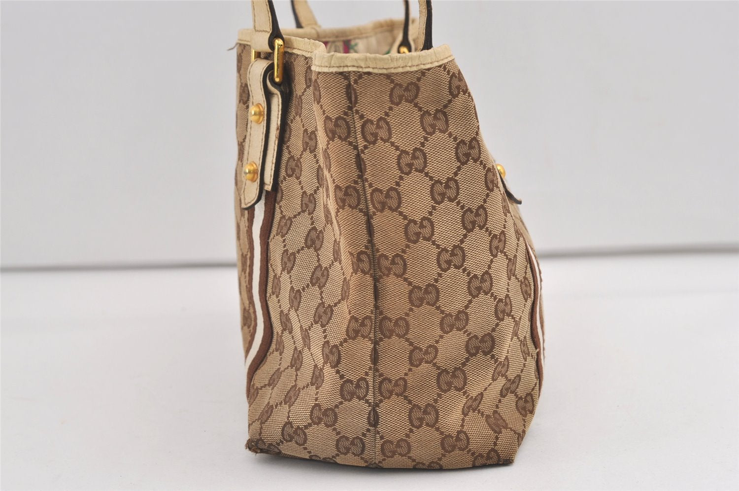 Authentic GUCCI Sherry Line Shoulder Tote Bag GG Canvas Leather Brown 7592J