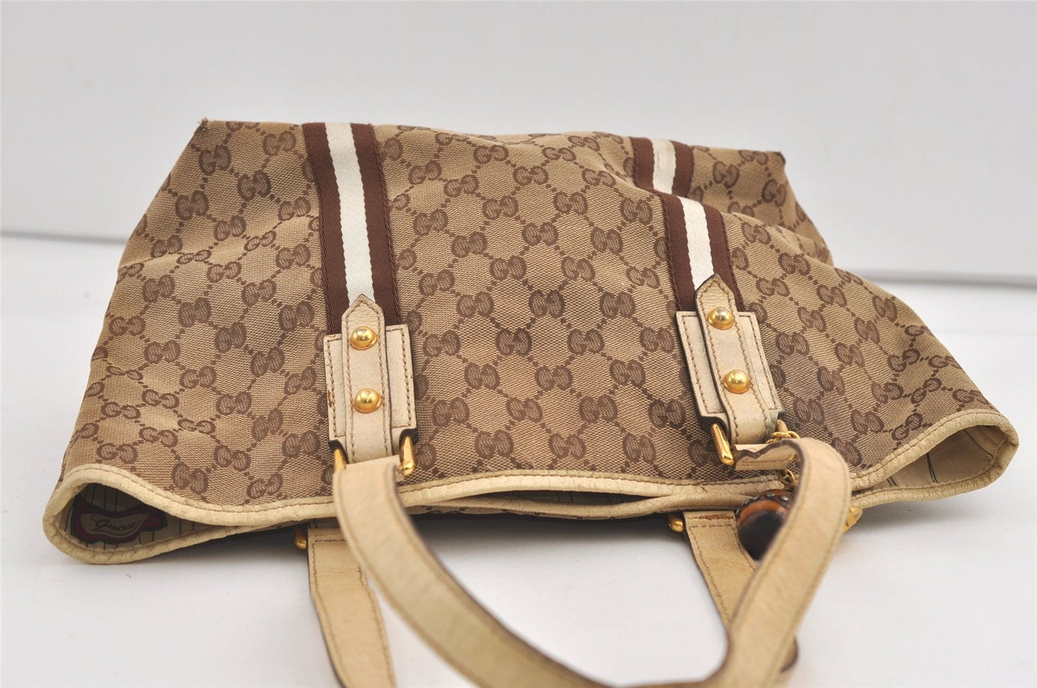 Authentic GUCCI Sherry Line Shoulder Tote Bag GG Canvas Leather Brown 7592J
