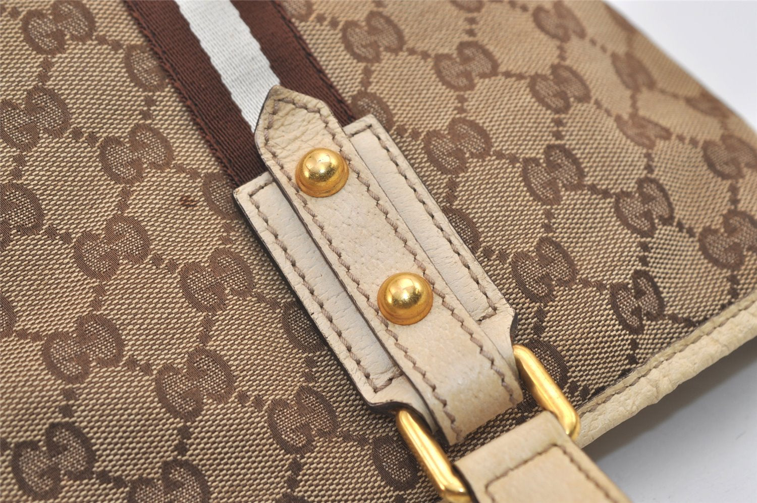 Authentic GUCCI Sherry Line Shoulder Tote Bag GG Canvas Leather Brown 7592J