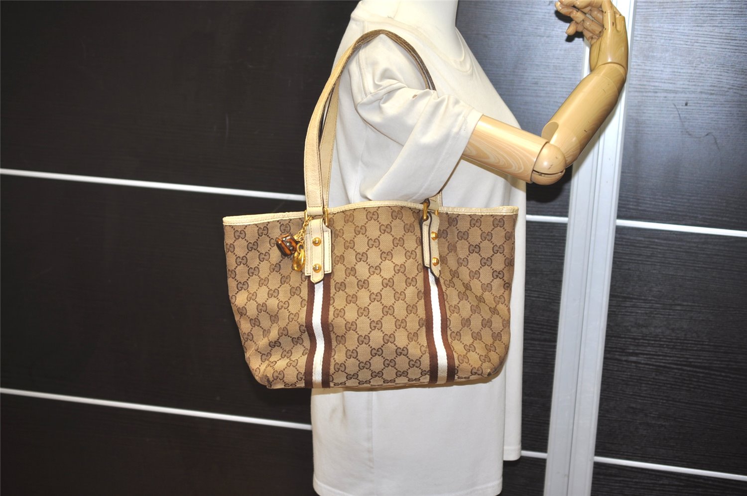 Authentic GUCCI Sherry Line Shoulder Tote Bag GG Canvas Leather Brown 7592J