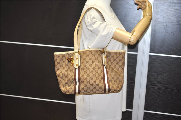 Authentic GUCCI Sherry Line Shoulder Tote Bag GG Canvas Leather Brown 7592J