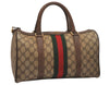 Authentic GUCCI Web Sherry Line Hand Boston Bag GG PVC Leather Brown Junk 7593J