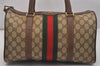 Authentic GUCCI Web Sherry Line Hand Boston Bag GG PVC Leather Brown Junk 7593J