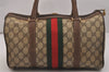 Authentic GUCCI Web Sherry Line Hand Boston Bag GG PVC Leather Brown Junk 7593J