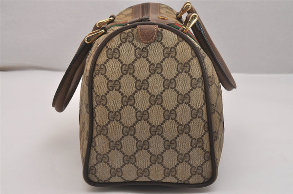 Authentic GUCCI Web Sherry Line Hand Boston Bag GG PVC Leather Brown Junk 7593J