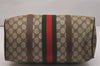 Authentic GUCCI Web Sherry Line Hand Boston Bag GG PVC Leather Brown Junk 7593J