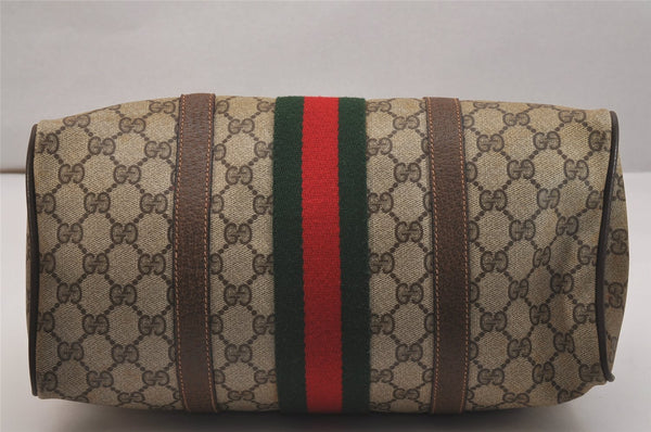 Authentic GUCCI Web Sherry Line Hand Boston Bag GG PVC Leather Brown Junk 7593J