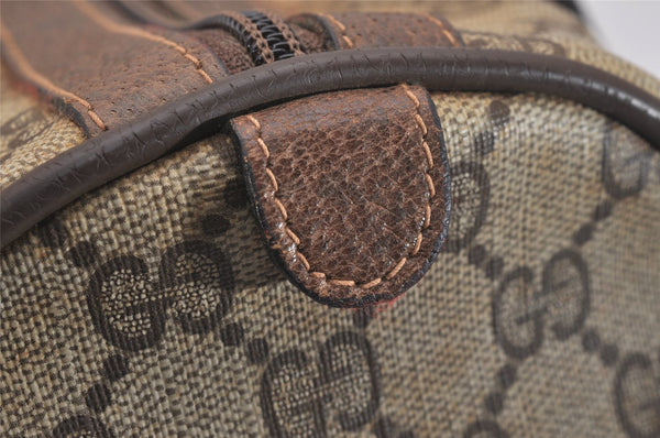 Authentic GUCCI Web Sherry Line Hand Boston Bag GG PVC Leather Brown Junk 7593J