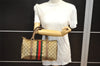 Authentic GUCCI Web Sherry Line Hand Boston Bag GG PVC Leather Brown Junk 7593J