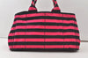 Authentic PRADA Canapa Righe L Canvas Tote Hand Bag B1872B Pink Black 7593K