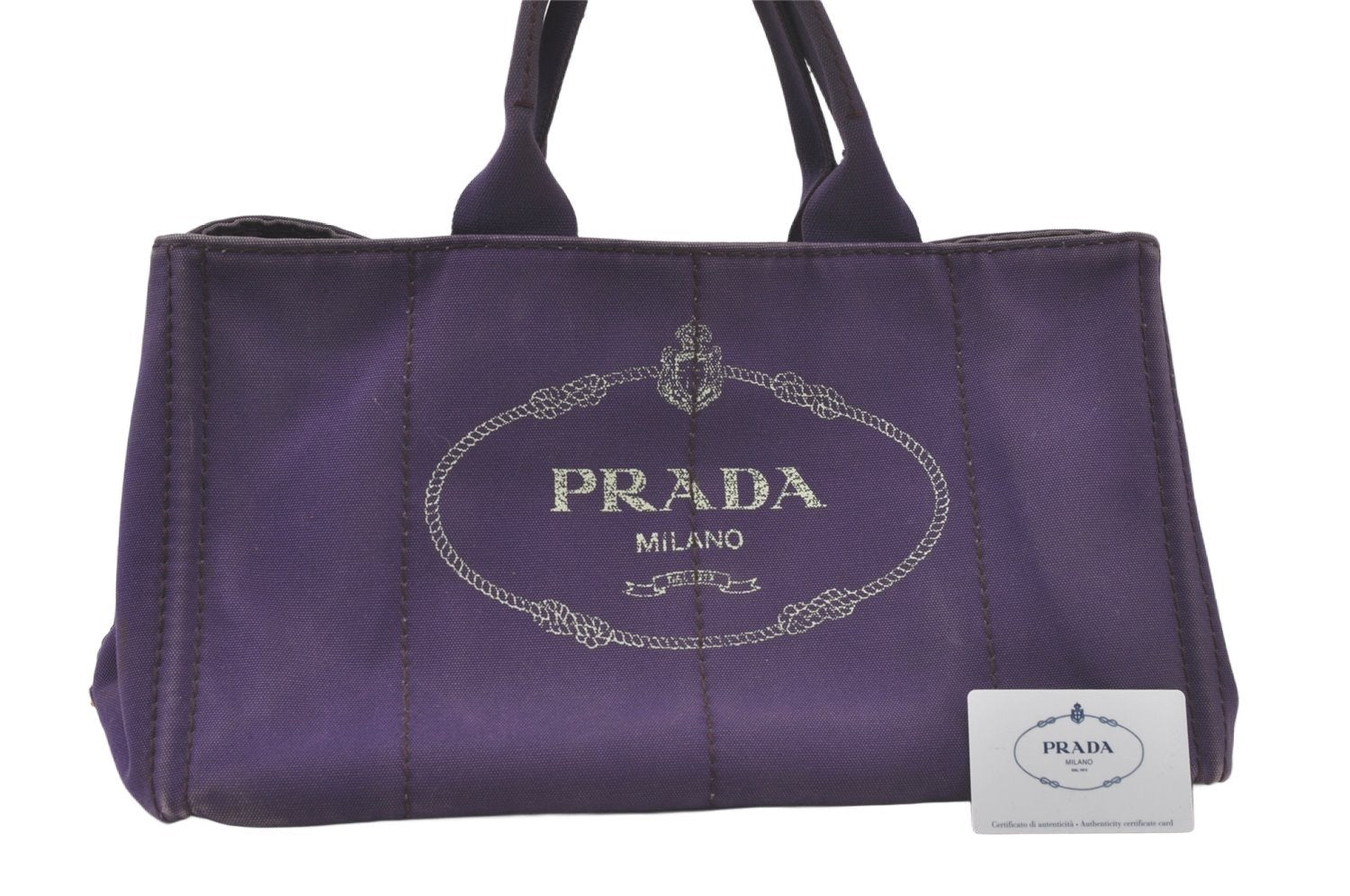 Authentic PRADA CANAPA L Vintage Tote Hand Bag Canvas BN1872 Purple 7594K