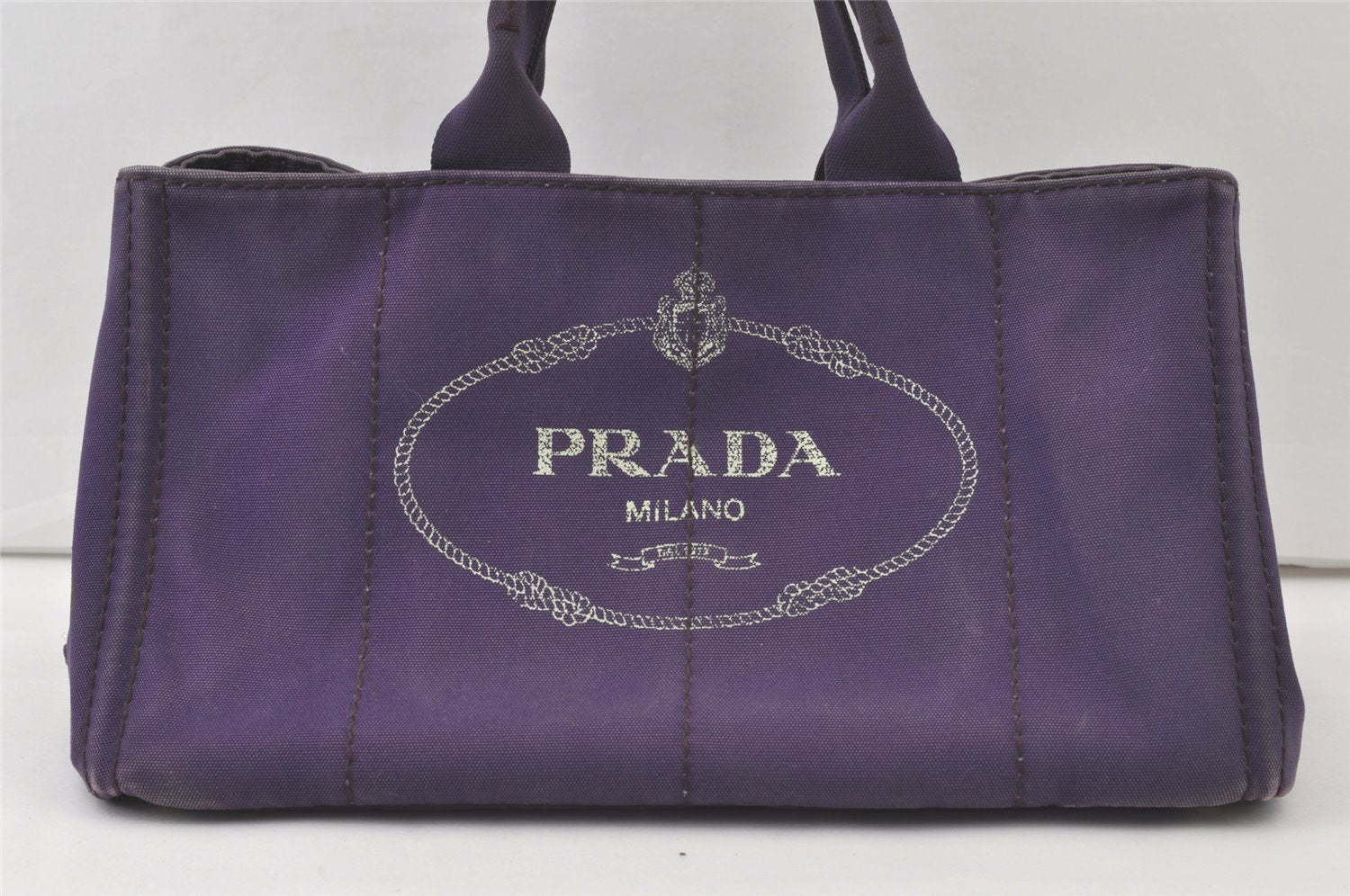 Authentic PRADA CANAPA L Vintage Tote Hand Bag Canvas BN1872 Purple 7594K