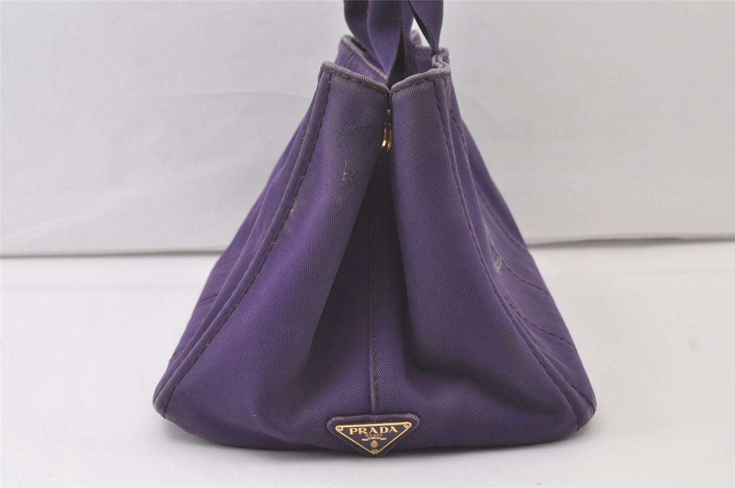 Authentic PRADA CANAPA L Vintage Tote Hand Bag Canvas BN1872 Purple 7594K