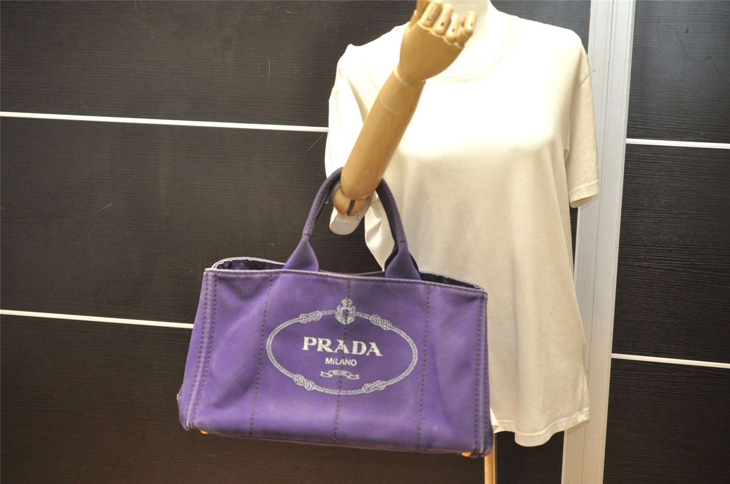 Authentic PRADA CANAPA L Vintage Tote Hand Bag Canvas BN1872 Purple 7594K