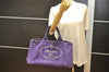 Authentic PRADA CANAPA L Vintage Tote Hand Bag Canvas BN1872 Purple 7594K