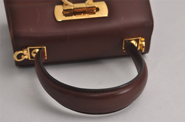 Authentic Salvatore Ferragamo Gancini Leather 2Way Shoulder Hand Bag Brown 7602J