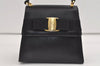 Authentic Salvatore Ferragamo Vara Ribbon Leather 2Way Hand Bag Black 7604J