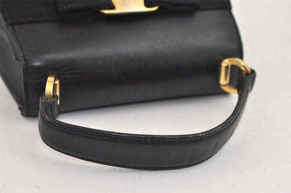 Authentic Salvatore Ferragamo Vara Ribbon Leather 2Way Hand Bag Black 7604J