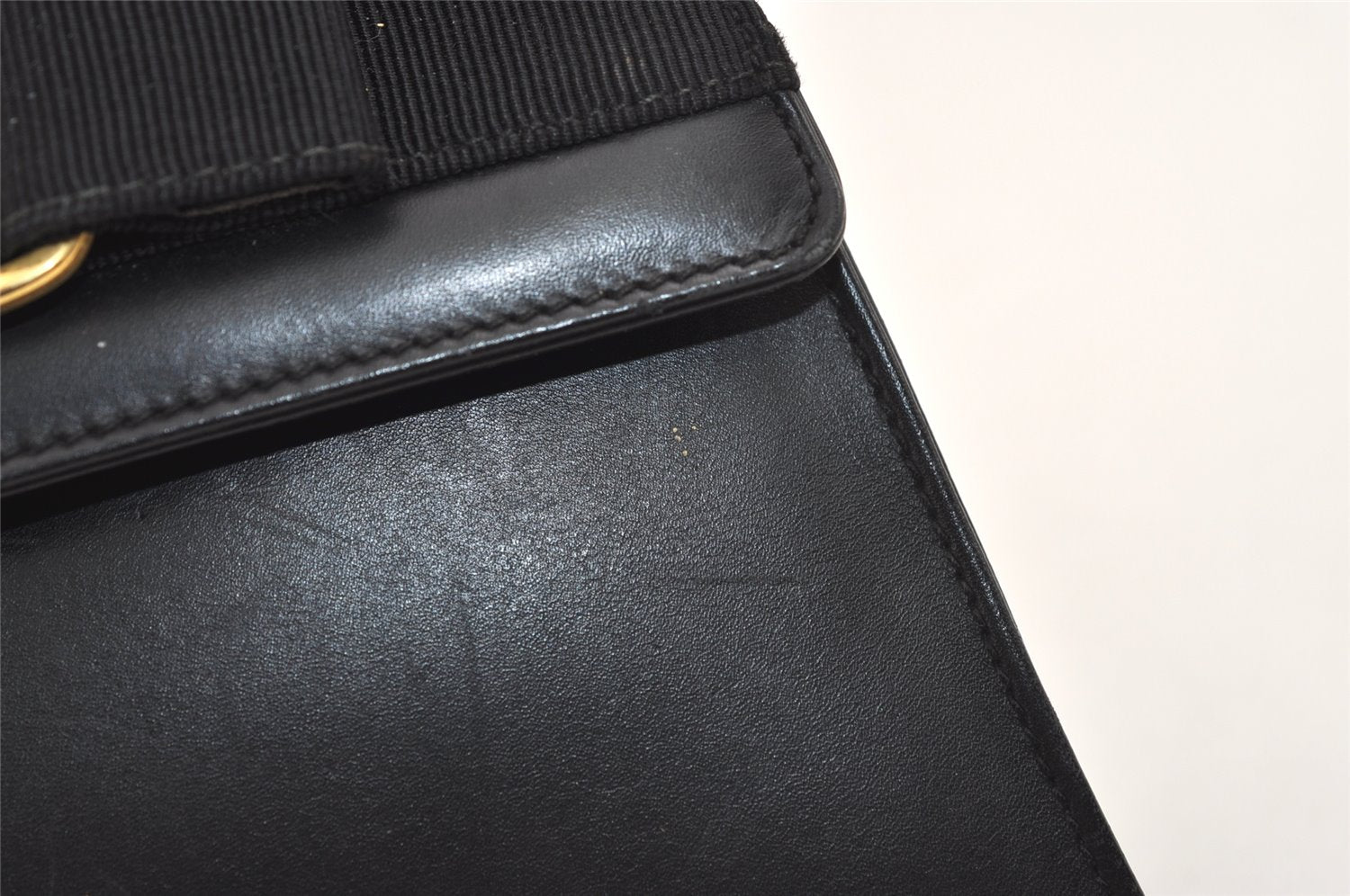 Authentic Salvatore Ferragamo Vara Ribbon Leather 2Way Hand Bag Black 7604J