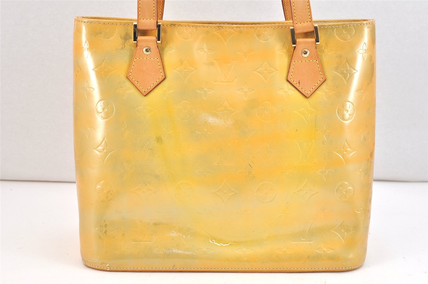 Authentic Louis Vuitton Vernis Houston Shoulder Hand Bag Yellow M91053 LV 7604K