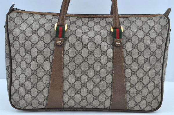 Authentic GUCCI Web Sherry Line 2Way Tote Hand Bag GG PVC Leather Brown 7606H