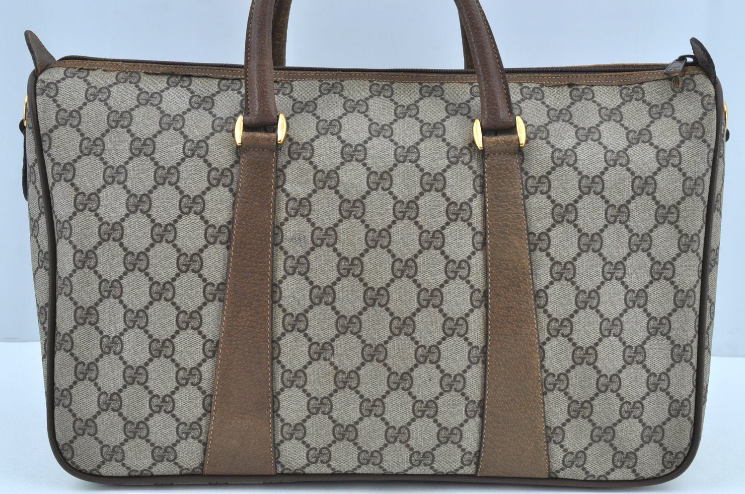 Authentic GUCCI Web Sherry Line 2Way Tote Hand Bag GG PVC Leather Brown 7606H