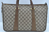Authentic GUCCI Web Sherry Line 2Way Tote Hand Bag GG PVC Leather Brown 7606H