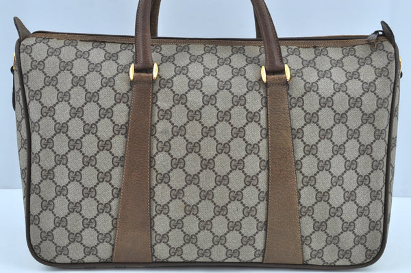 Authentic GUCCI Web Sherry Line 2Way Tote Hand Bag GG PVC Leather Brown 7606H