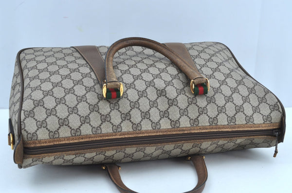 Authentic GUCCI Web Sherry Line 2Way Tote Hand Bag GG PVC Leather Brown 7606H