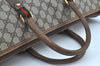 Authentic GUCCI Web Sherry Line 2Way Tote Hand Bag GG PVC Leather Brown 7606H