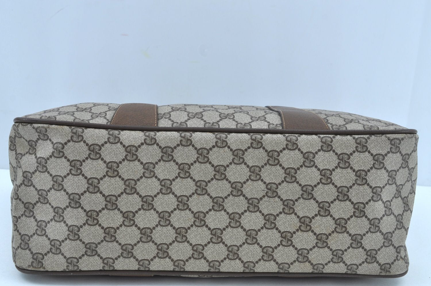 Authentic GUCCI Web Sherry Line 2Way Tote Hand Bag GG PVC Leather Brown 7606H