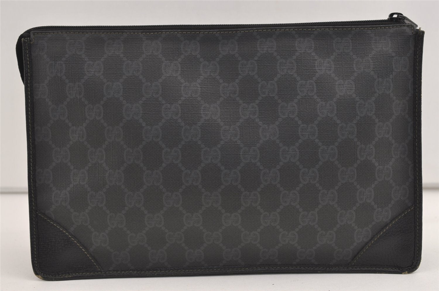 Authentic GUCCI Vintage Clutch Hand Bag Purse GG PVC Leather Black 7606J