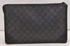 Authentic GUCCI Vintage Clutch Hand Bag Purse GG PVC Leather Black 7606J