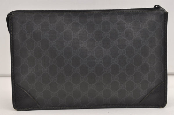 Authentic GUCCI Vintage Clutch Hand Bag Purse GG PVC Leather Black 7606J
