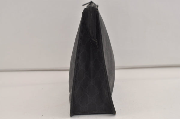 Authentic GUCCI Vintage Clutch Hand Bag Purse GG PVC Leather Black 7606J