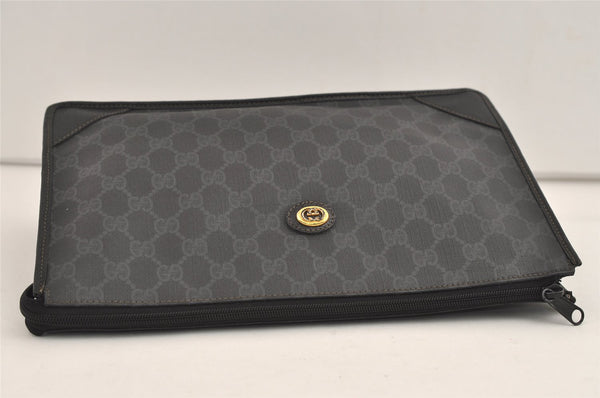 Authentic GUCCI Vintage Clutch Hand Bag Purse GG PVC Leather Black 7606J