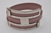 Authentic HERMES Puspus W H Logo Leather Bangle Pink Silver Box 7609I