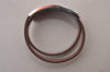 Authentic HERMES Puspus W H Logo Leather Bangle Pink Silver Box 7609I