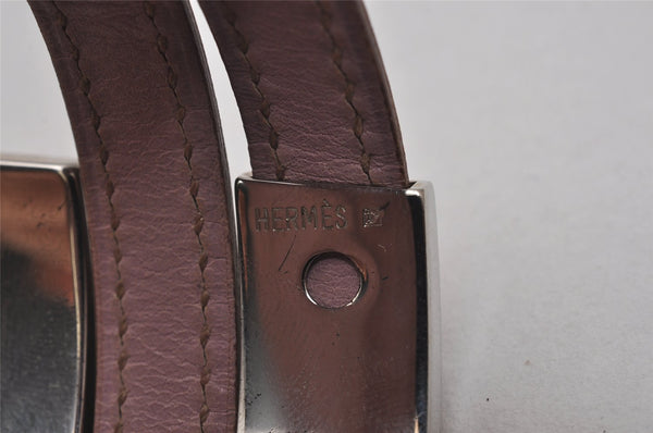 Authentic HERMES Puspus W H Logo Leather Bangle Pink Silver Box 7609I