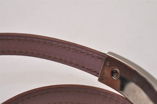 Authentic HERMES Puspus W H Logo Leather Bangle Pink Silver Box 7609I