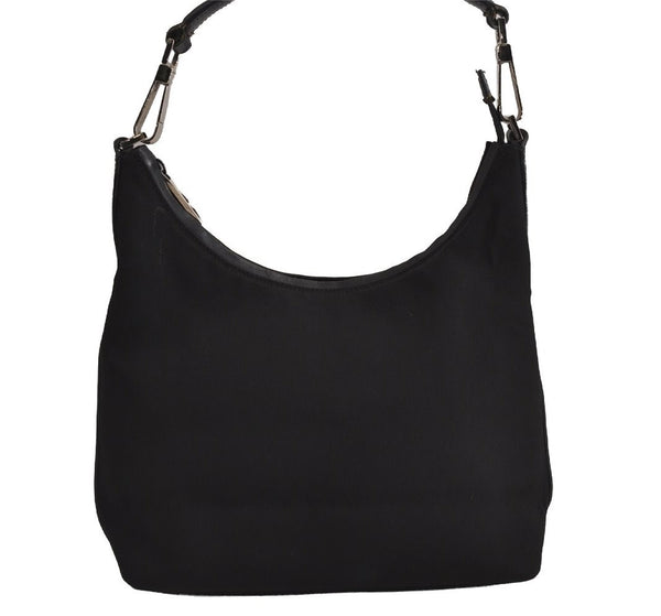Authentic GUCCI Vintage Shoulder Hand Bag Purse Nylon Leather Black 7609J