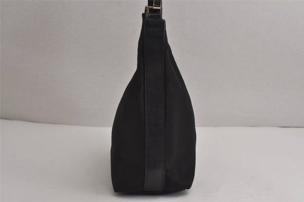Authentic GUCCI Vintage Shoulder Hand Bag Purse Nylon Leather Black 7609J