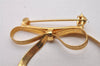 Authentic Christian Dior Vintage Ribbon Motif Brooch Gold Tone CD 7610I