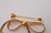 Authentic Christian Dior Vintage Ribbon Motif Brooch Gold Tone CD 7610I